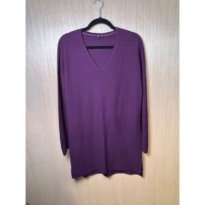 Lafayette 148 New York Purple Ribbed‎ Knit V Neck Tunic Sweater Dress Small S